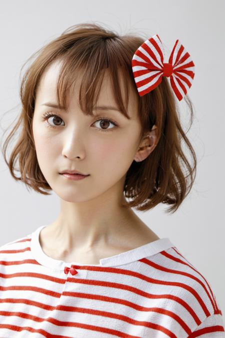 25612-3261317741-1girl,solo,brown hair,white background,simple background,striped,shirt,short hair,red bow,white shirt,looking at viewer,portrait.png